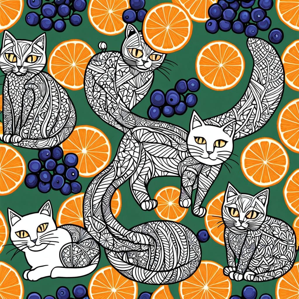 Fruit Cats in Vibrant Abstraction