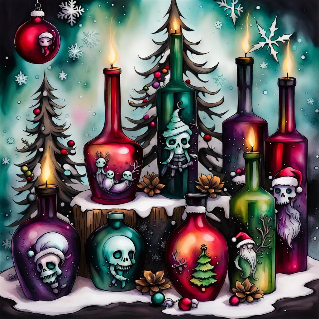 The Misfits Christmas: Whimsical Goth Alcohol Ink Art