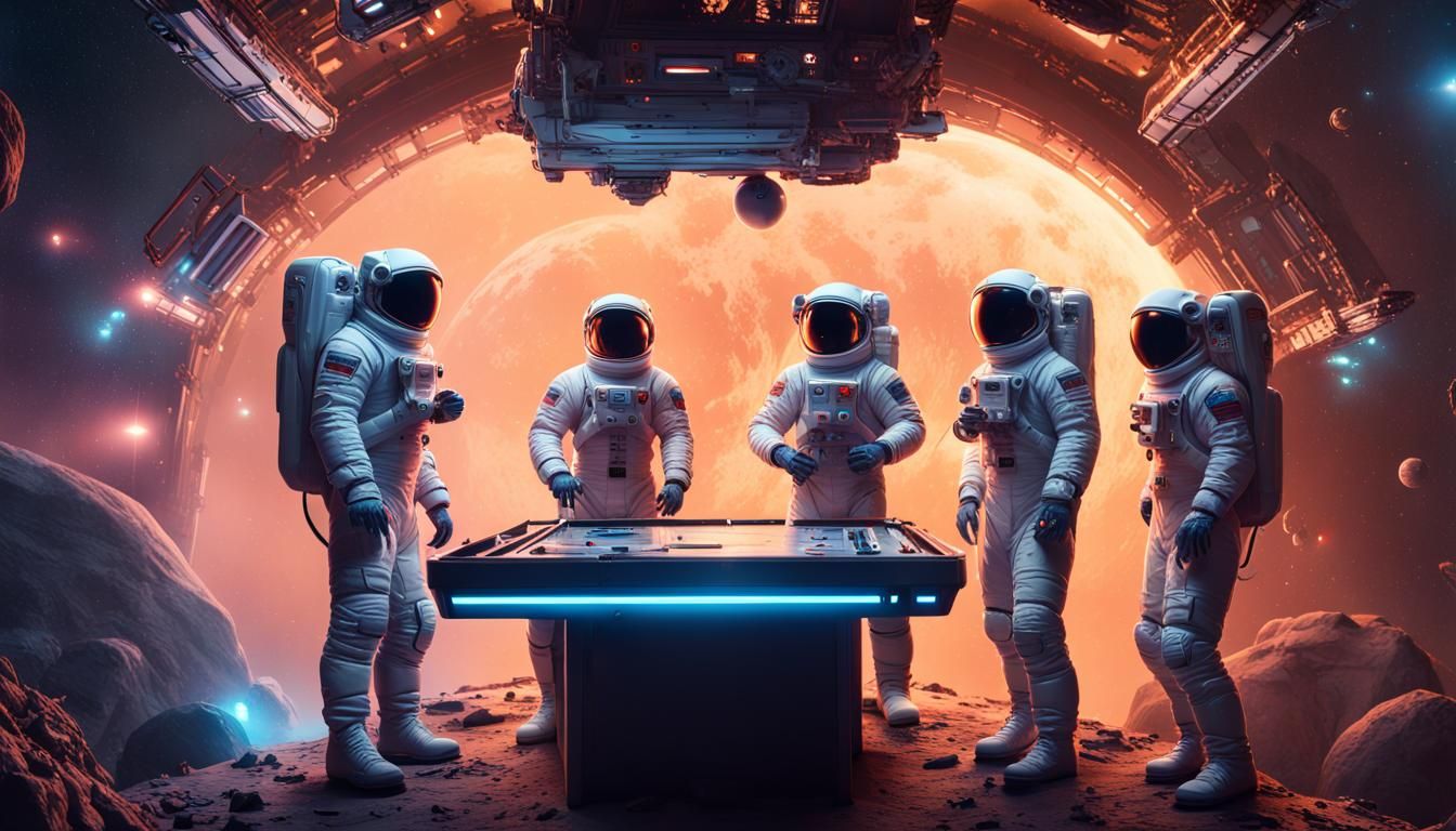 Astronauts in Cybernetic Tavern: Sci-Fi Concept Art