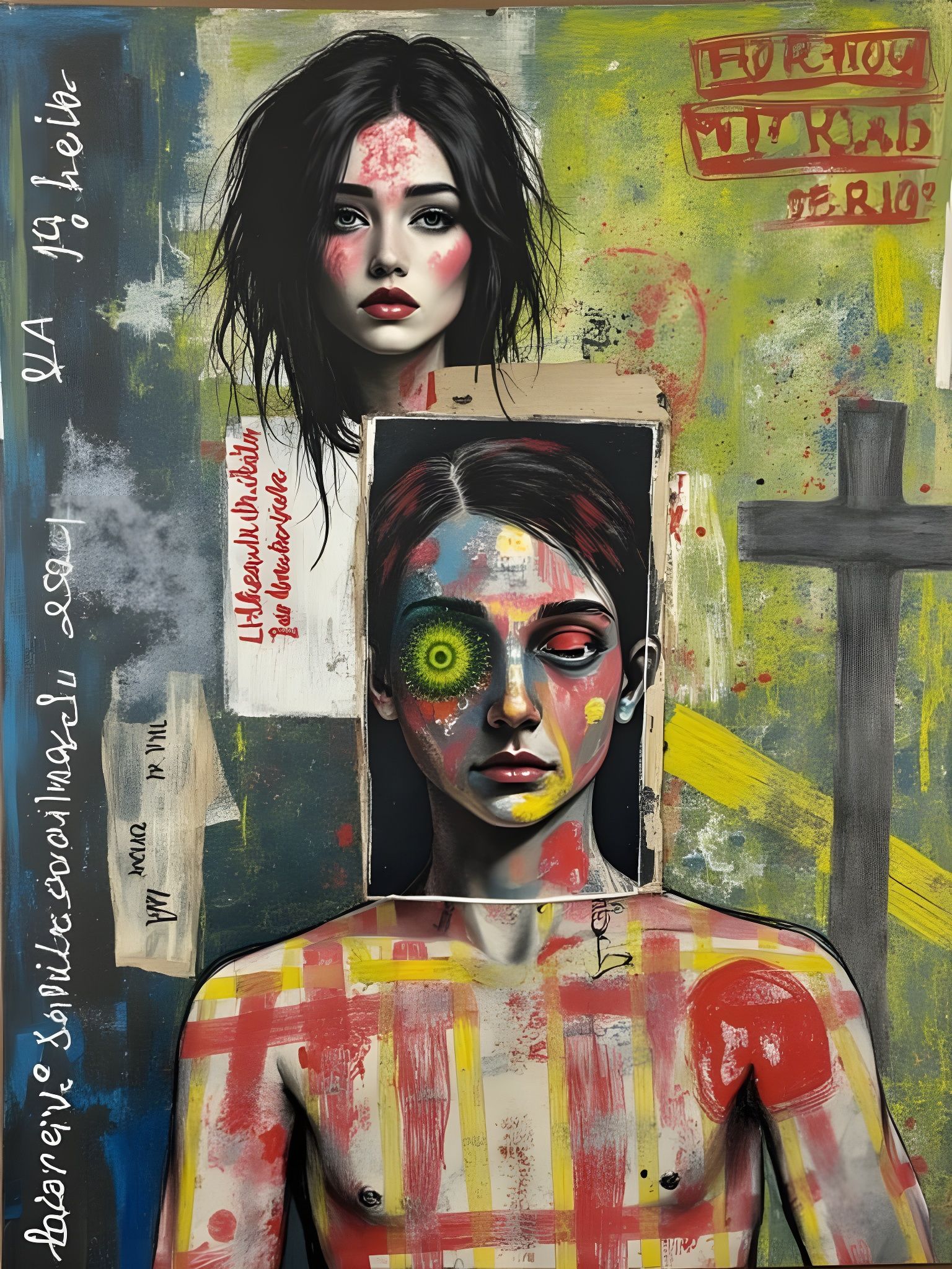 Pop Art Character Embraces Identity in Mixed Media Style