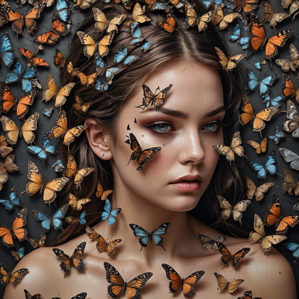 Butterflies on Skin: Hyperrealistic 64 Megapixel Image