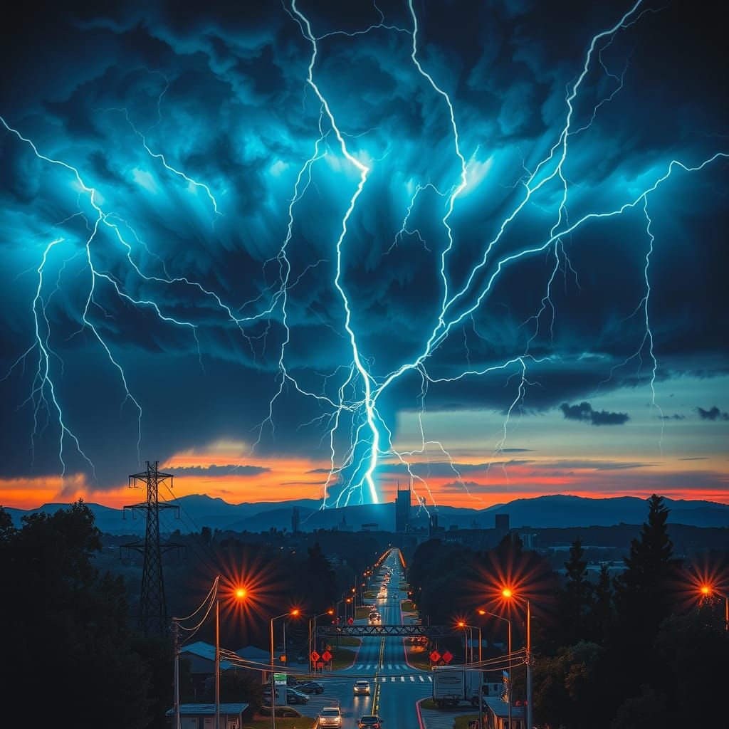 Synthwave Thunderstorm at Dusk: Abstract Art