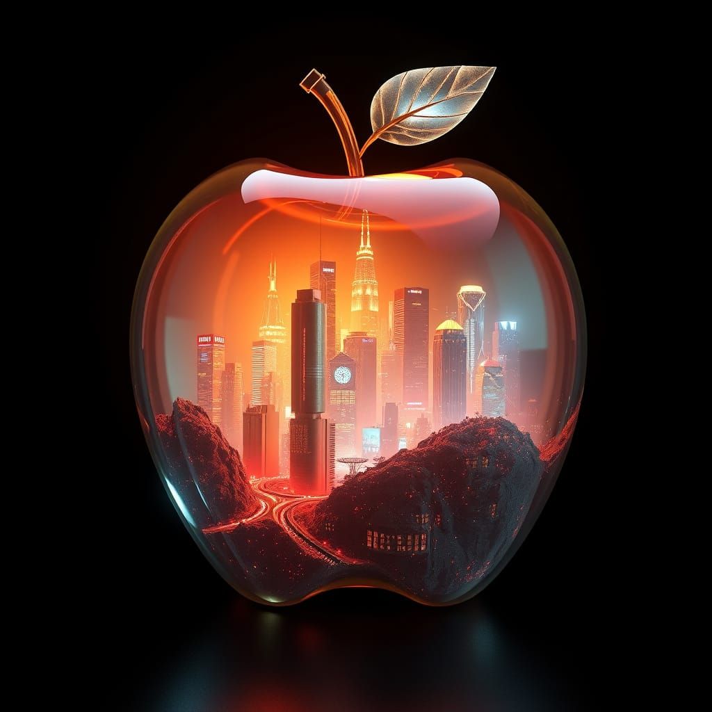 Ethereal Cityscape in a Glass Apple