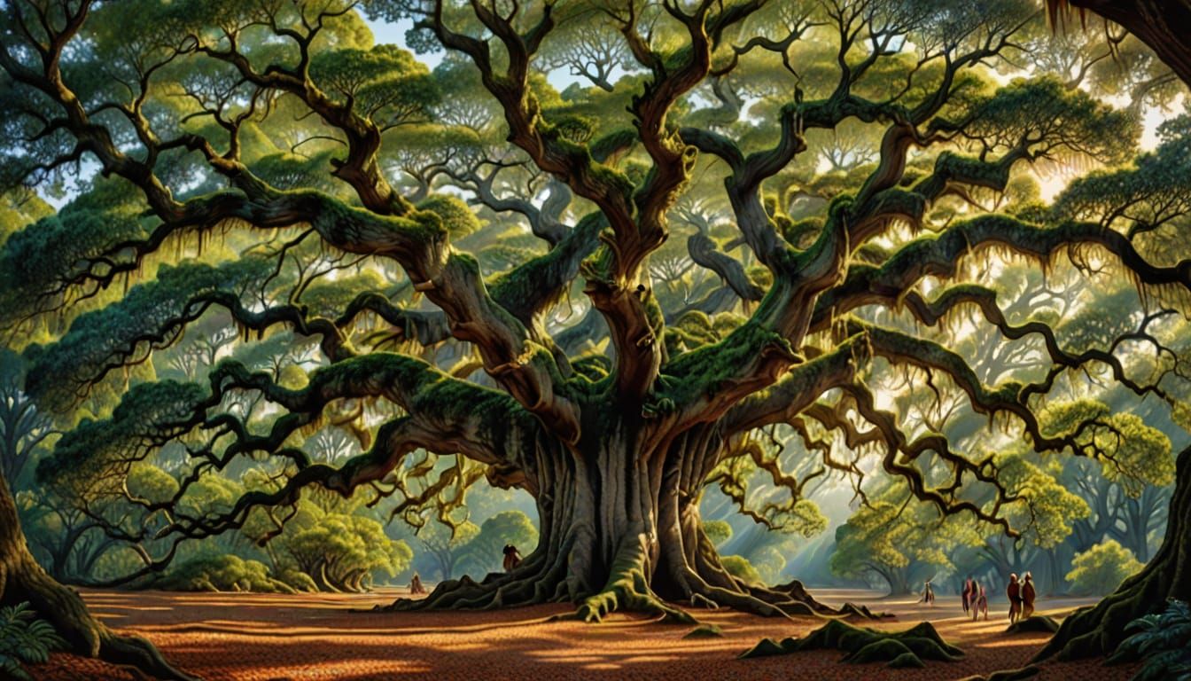 Ethereal Angel Oak in a Whimsical Lord of the Rings Style