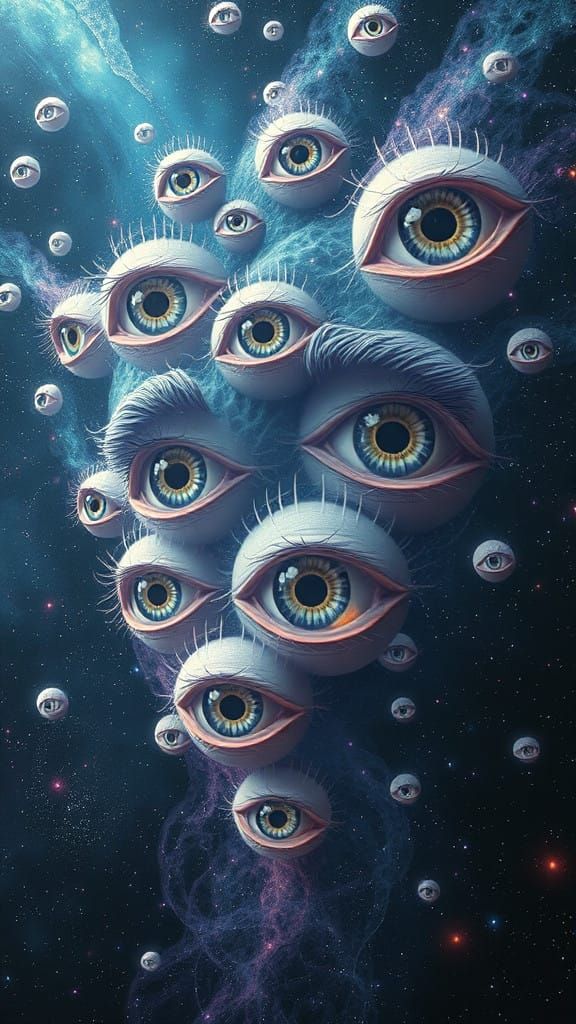 Cosmic Astral Eyes in Mixed Media Style