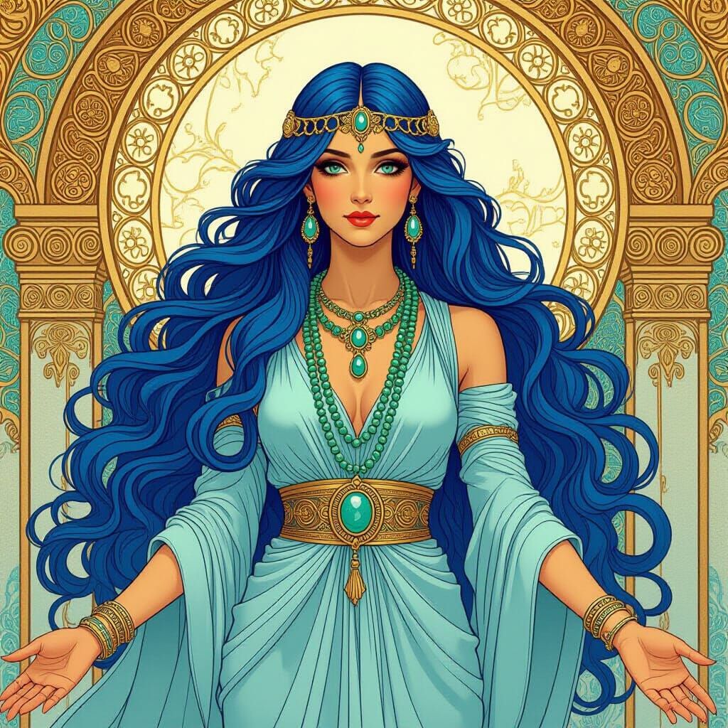 Ancient Moon Goddess in Art Nouveau Style