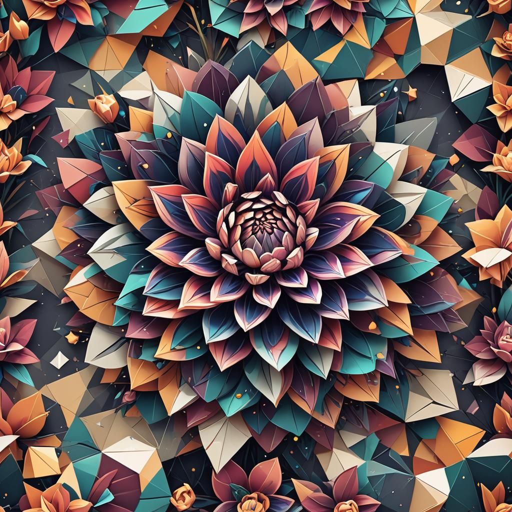 Low-Poly Flower Digital Art in Geometric Style