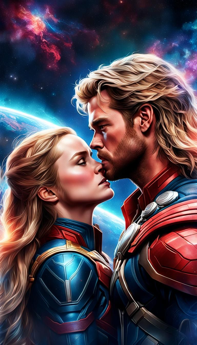 Cosmic Kiss: Nebula Romance in Hyperdetailed Style