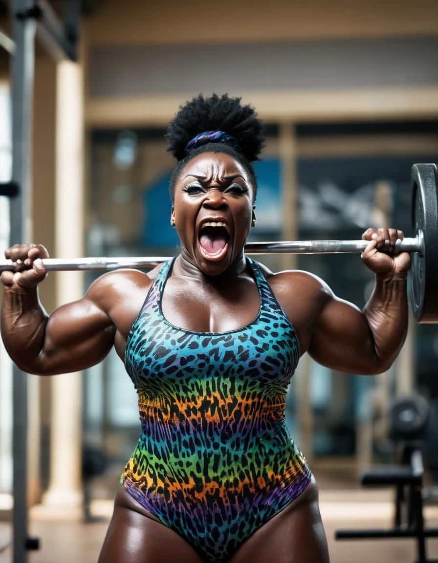 Hyper Muscular African Bodybuilder in Stunning Multicolor Sw...