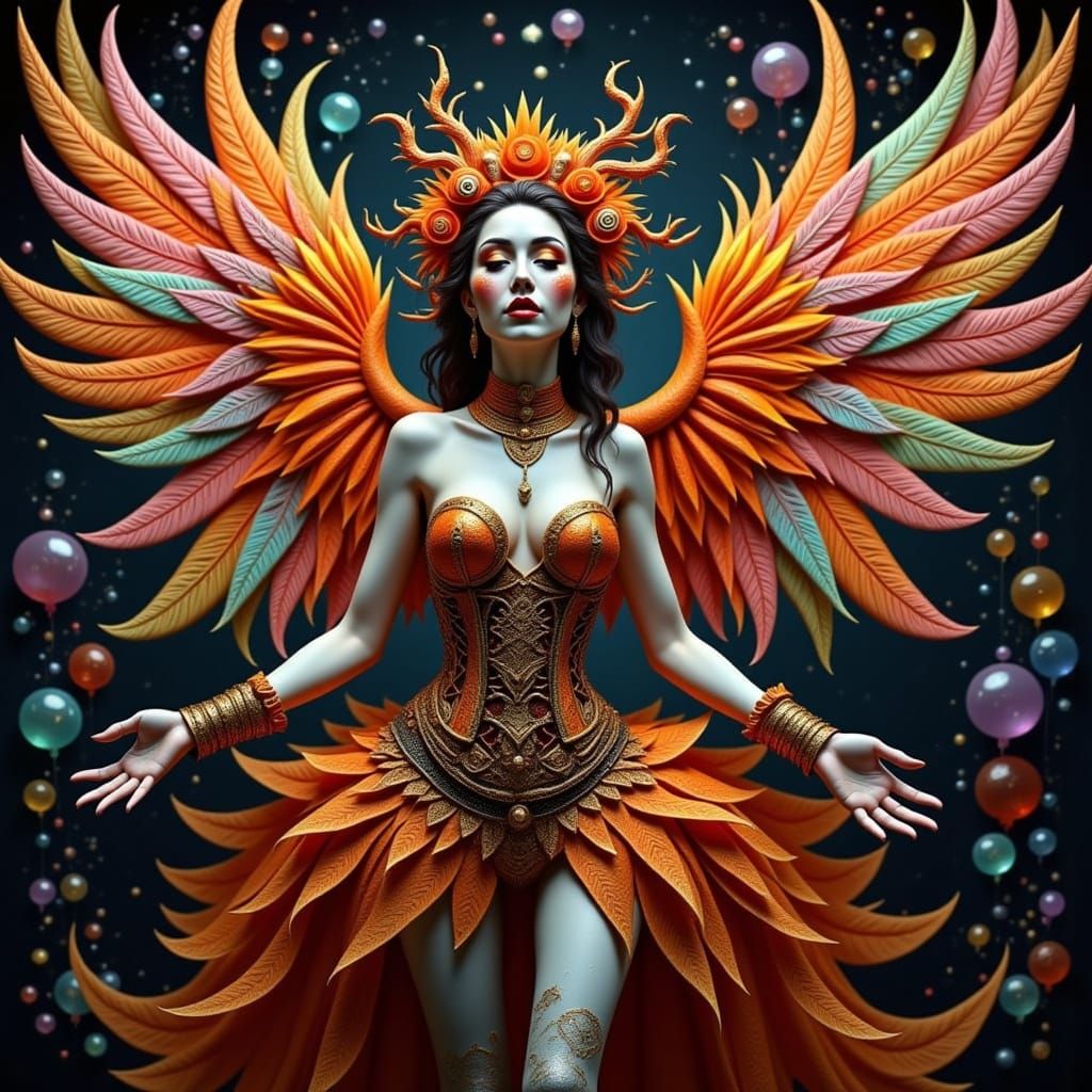 Surreal Ribcage Overflowing with Bubbles and Masks