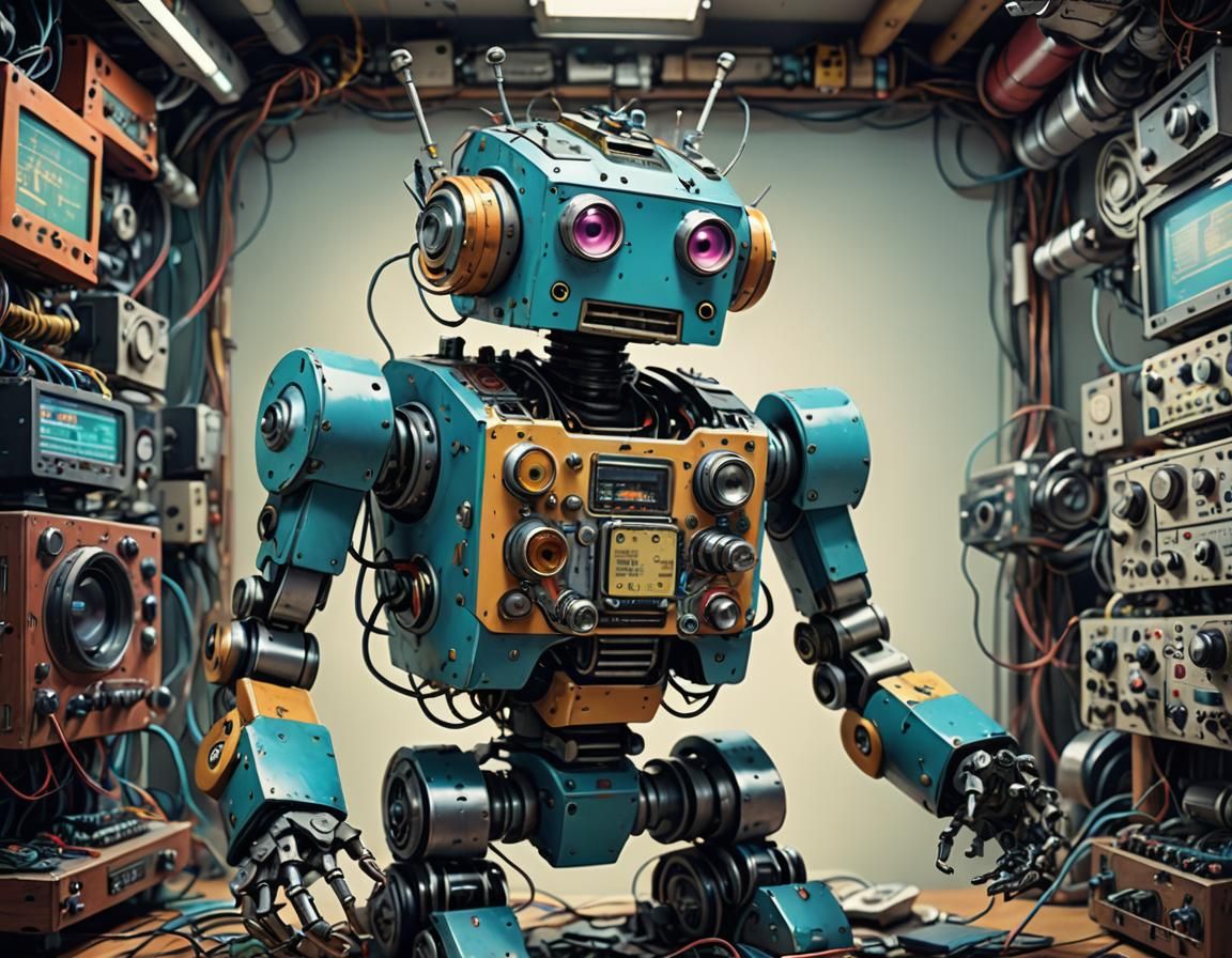 Analog Stereo Robot in Ghibli-Inspired Digital Art