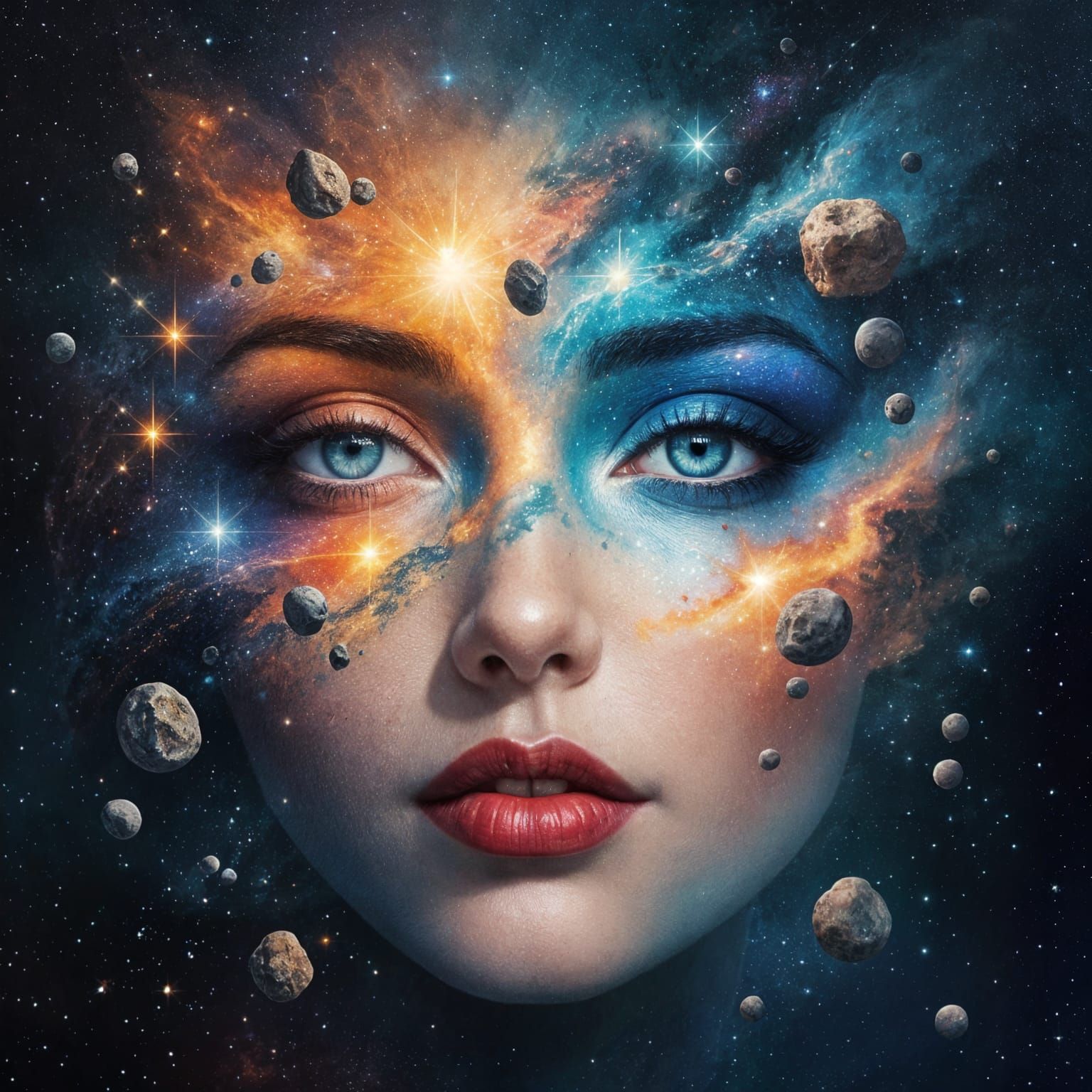 Cosmic Landscape: Surreal Digital Art with Hidden Face
