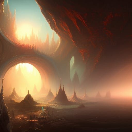 Fantastical Detailed Matte Painting in Deep Color