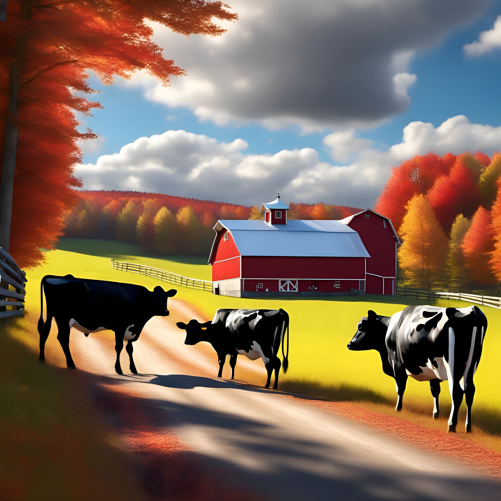 Vermont Barn With Cows in Autumn Splendor