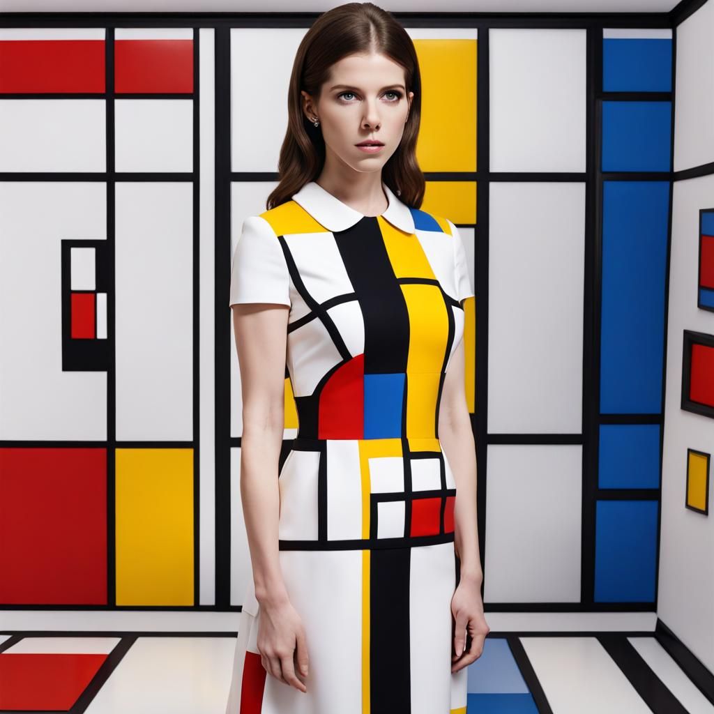 Woman in Piet Mondrian Dress at Retro House