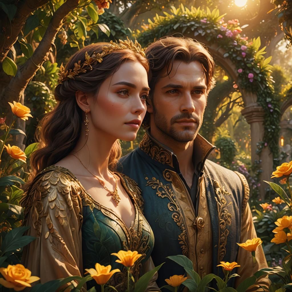 Longing Gaze in a Golden Sunset Garden