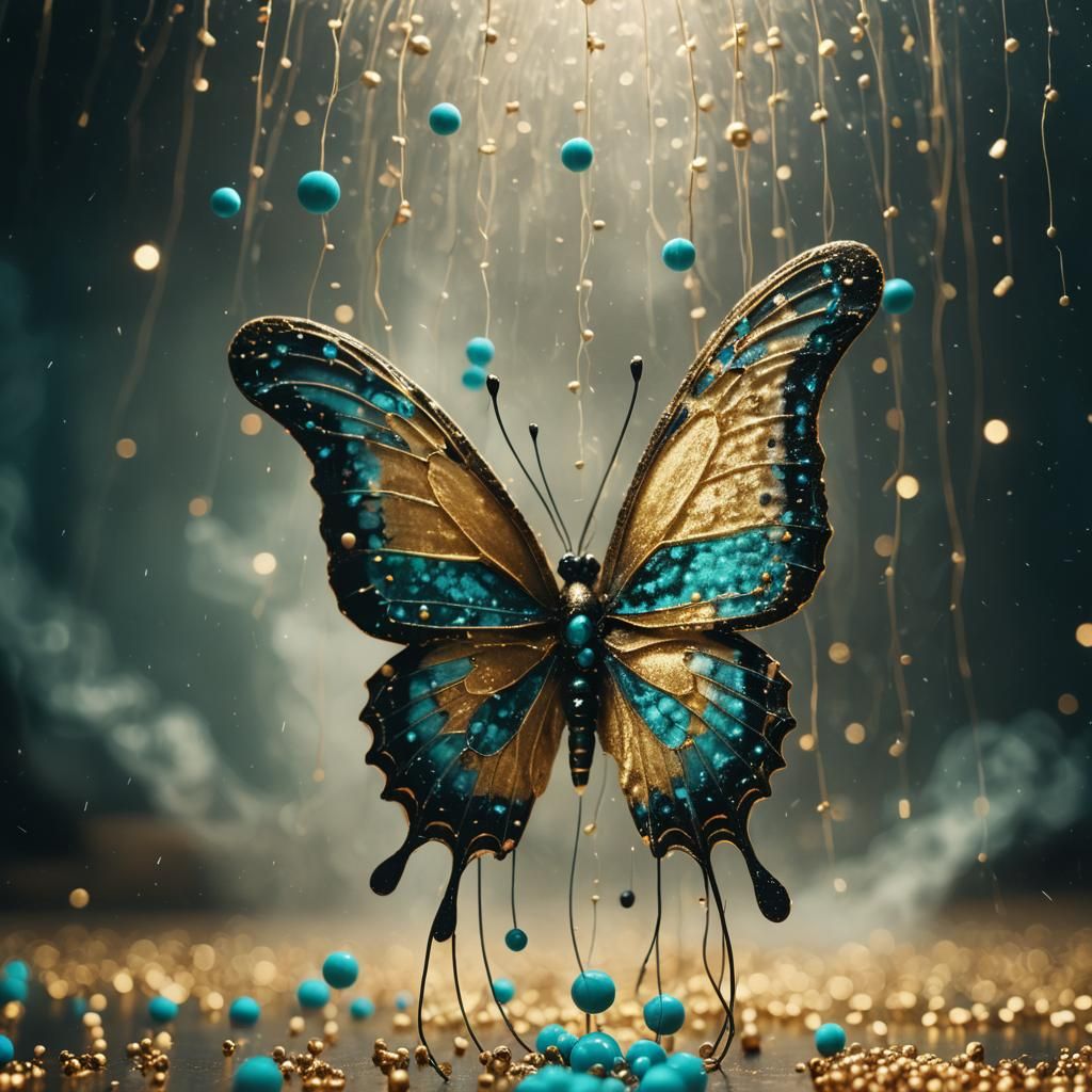 papillon ficelles en or et billes de coton