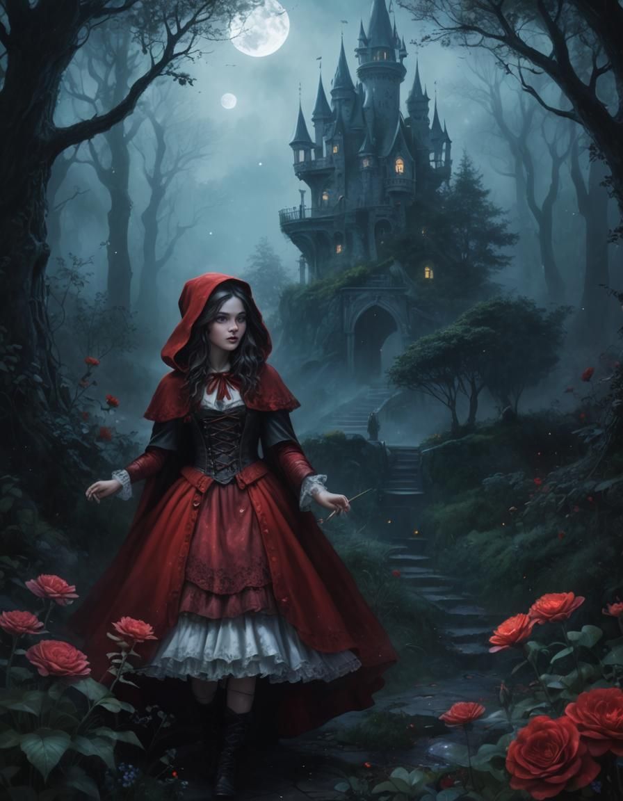 Fairytale Storybook Illustration: Victorian Little Red Ridin...