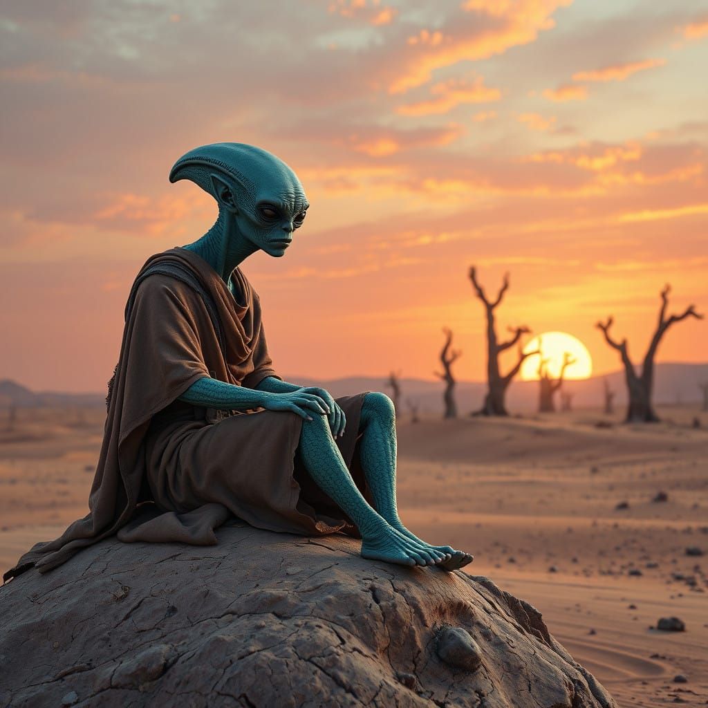 Humanoid Alien in Arid Desert Landscape