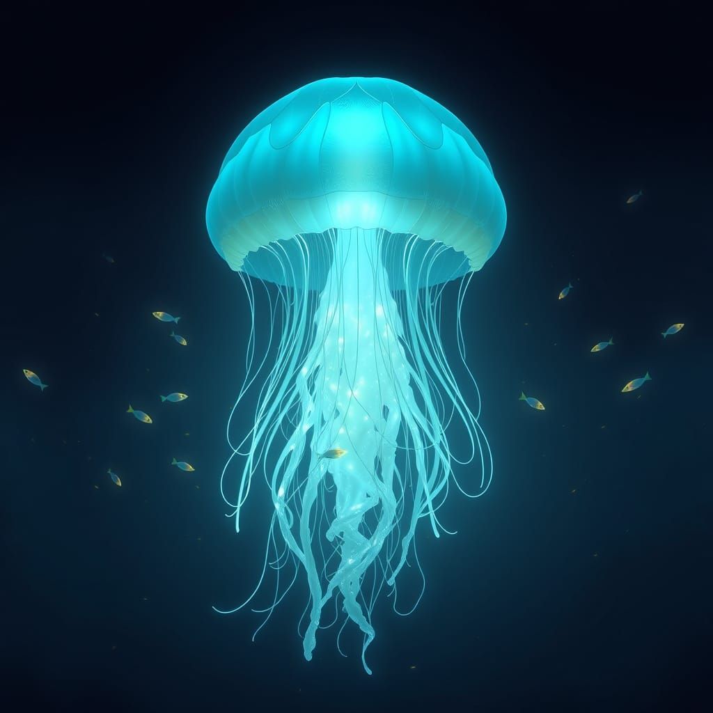Majestic Bioluminescent Lotus Jellyfish in a Fantasy Ocean S...