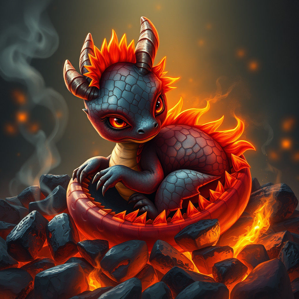 Fiery Baby Dragon in Whimsical Fantasy Art