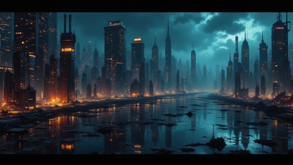 Unsettling Futuristic Cityscape at Night