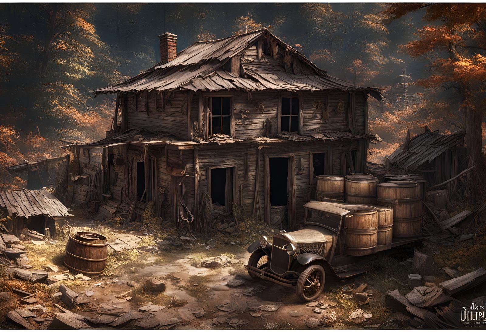 Abandoned Whisky Still in Ozark Mountains: Matte Painting