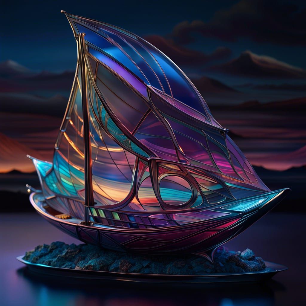 Psychedelic Art Nouveau Glass Origami Boat