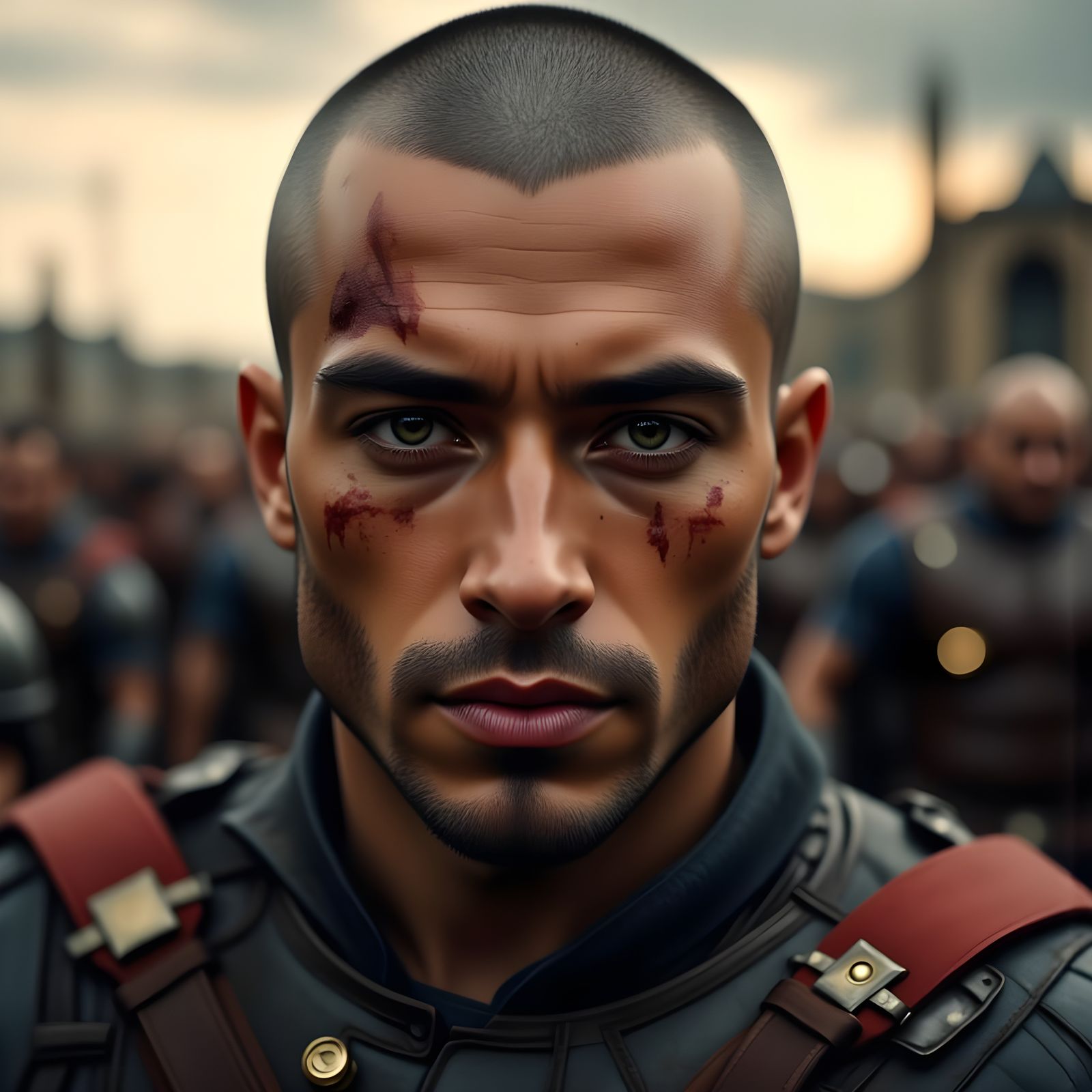 Battle-Hardened Asian Man Portrait in Gritty Realism