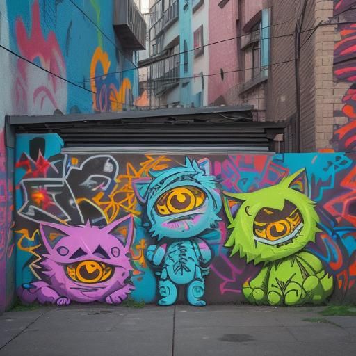 Adorable Chibi Monster in Graffiti Alleyway