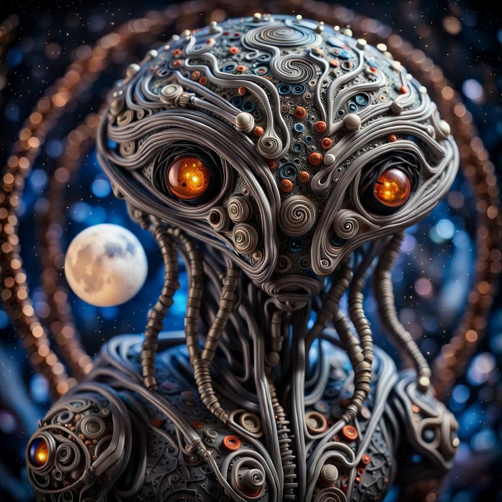 Alien Robot on New Planet in Giger/Burton Style