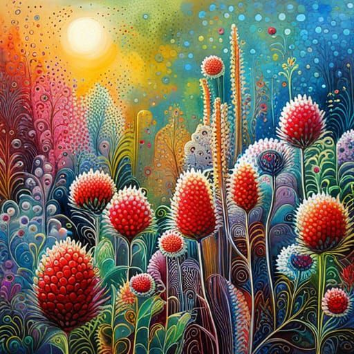 Garden in Mixed Media Style with Abstract Details