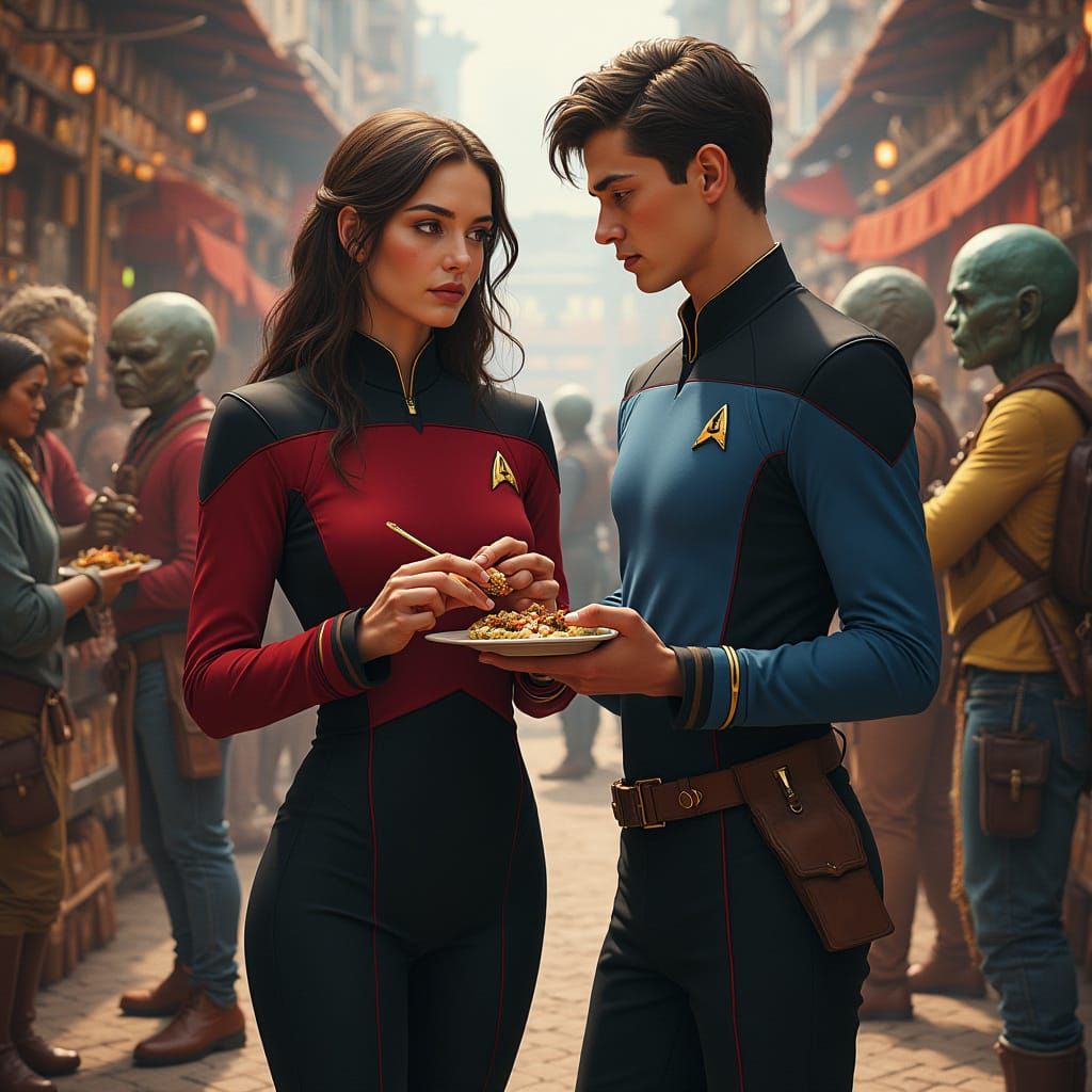 Bella and Edward in Alien Market, Fantasy Concept Art