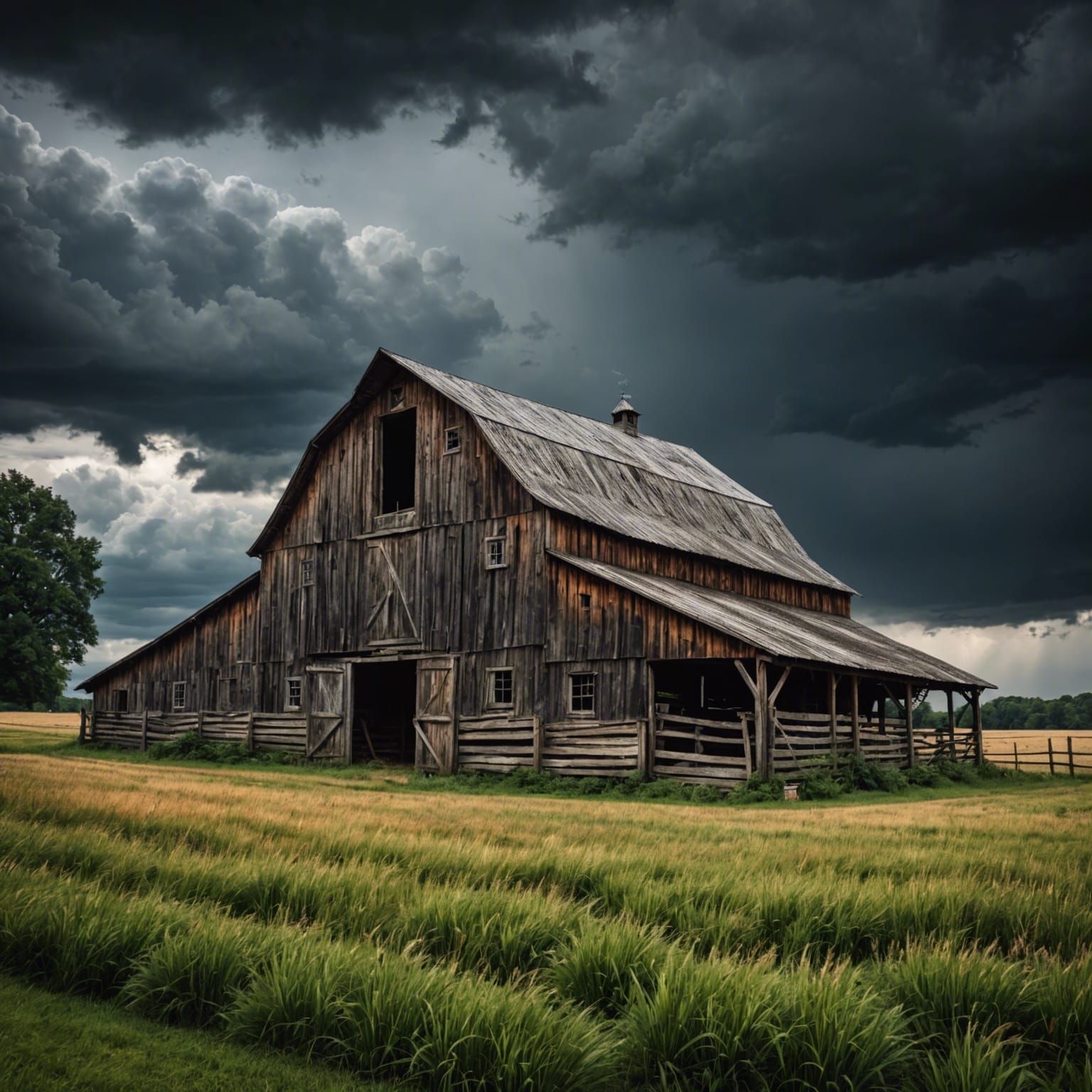 Old Barn in a Storm: Hyperrealistic Atmospheric Render