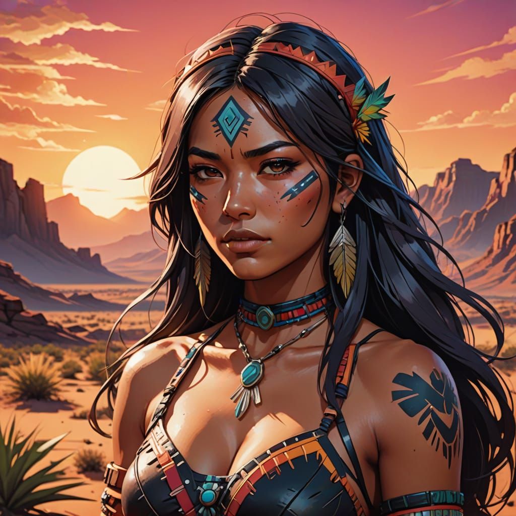 Indigenous Woman in Vibrant Manga Style Bikini