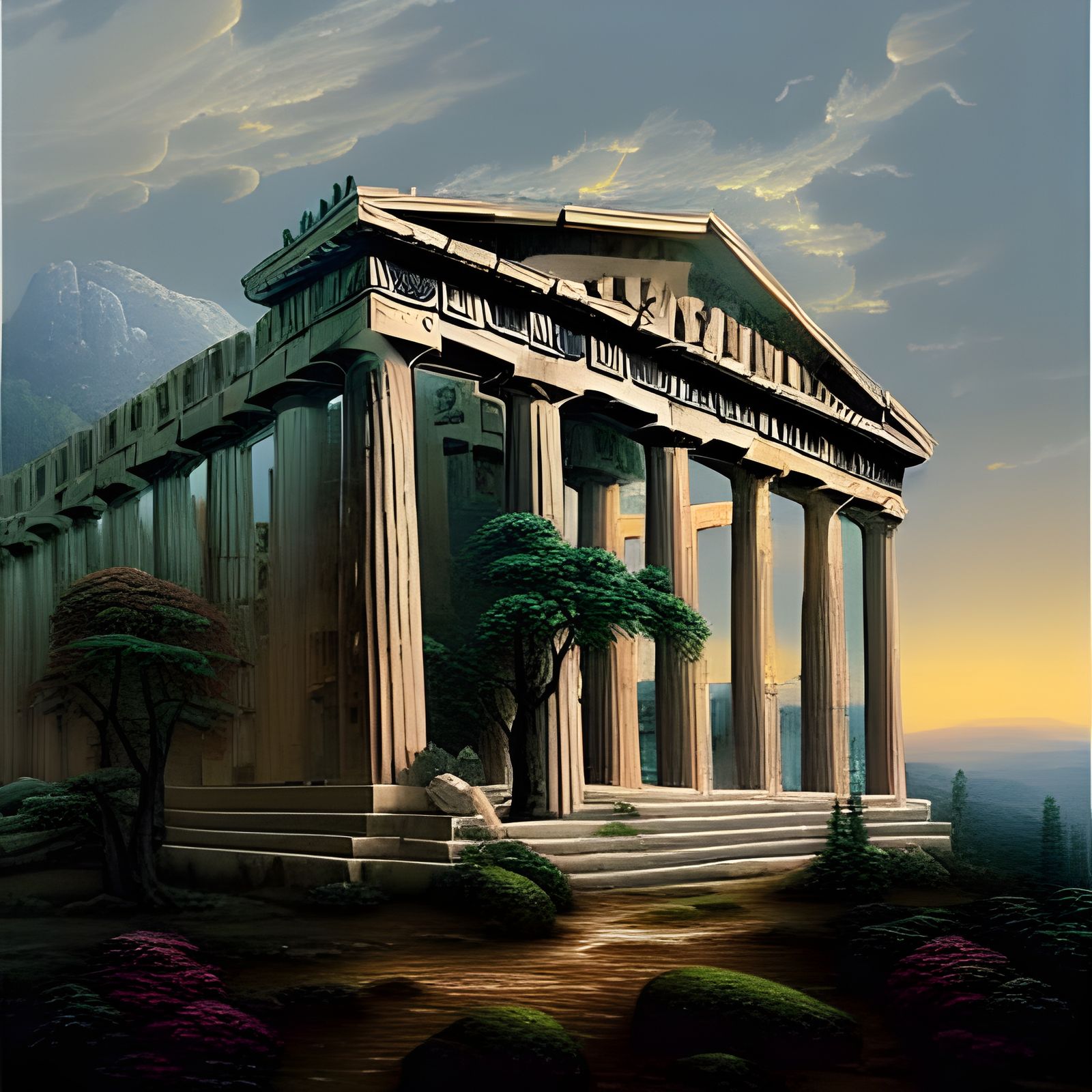 Parthenon in Black Forest: A Renaissance Watercolor