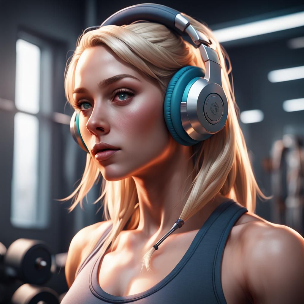 Blonde Girl Lifting Weights: Hyperdetailed Portrait