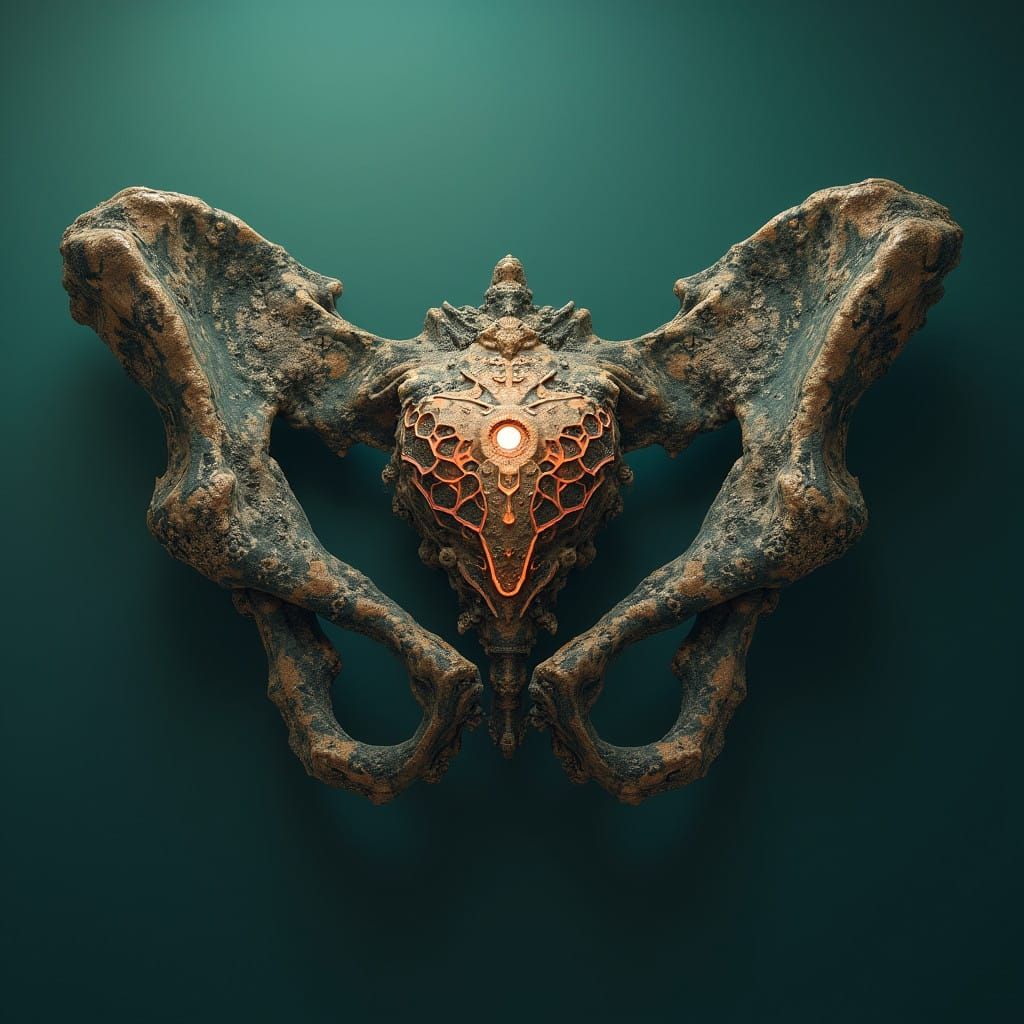 Ancient, Glowing Pelvis in a Fantastical, Sci-Fi Atmosphere