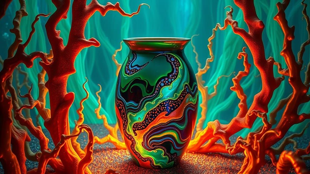 Neon Kelp Forest Vase with Kintsugi Art