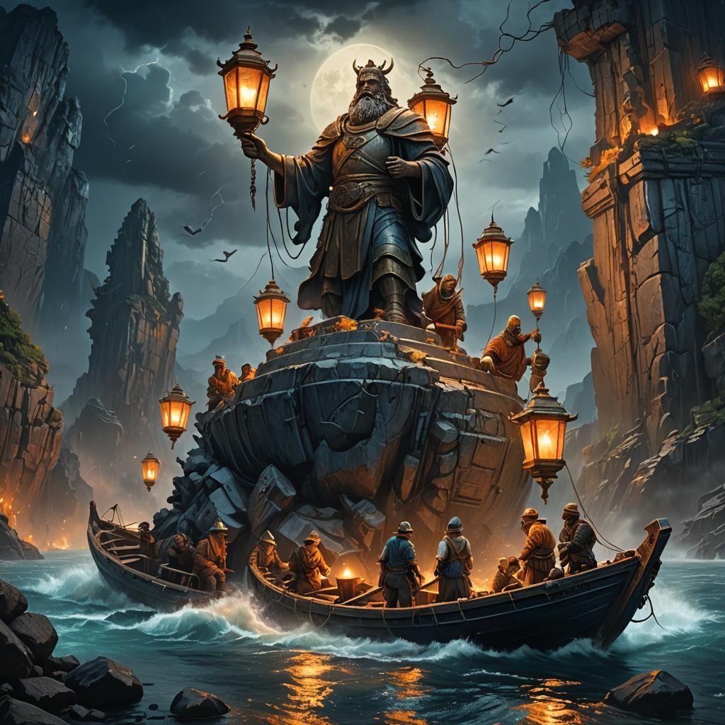 Colossus of Rhodes Remains on a Stormy Night