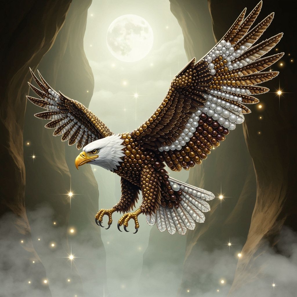 Beaded Eagle Soaring in Moonlit Canyon