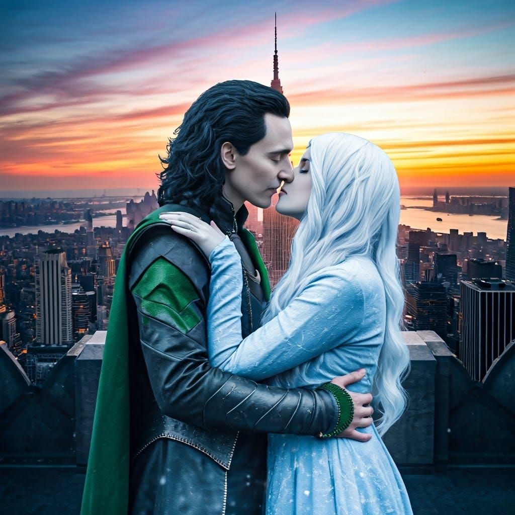 Romantic Kiss: Grayfia and Loki at Sunset