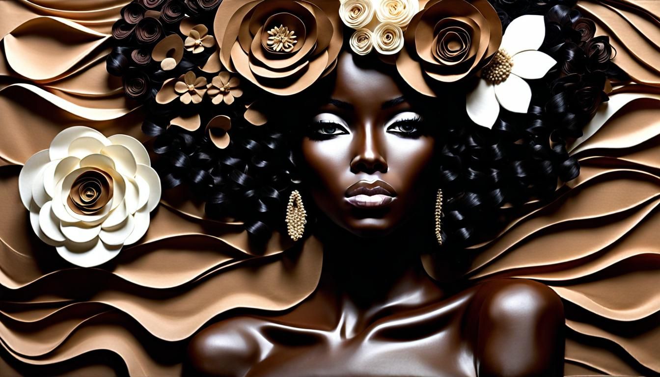 Paper Collage Portrait of Woman with Paper Flowers