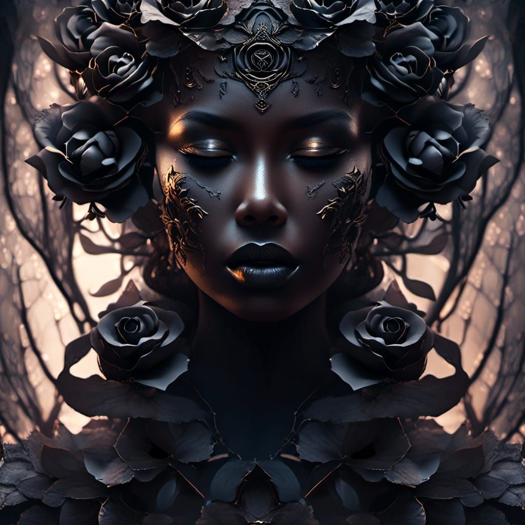 Detailed Black Rose Matte Painting in Deep Color