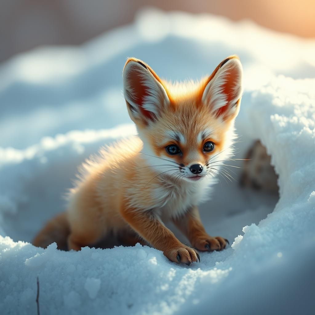 Hyperrealistic Fennec Fox in Snowy Scene