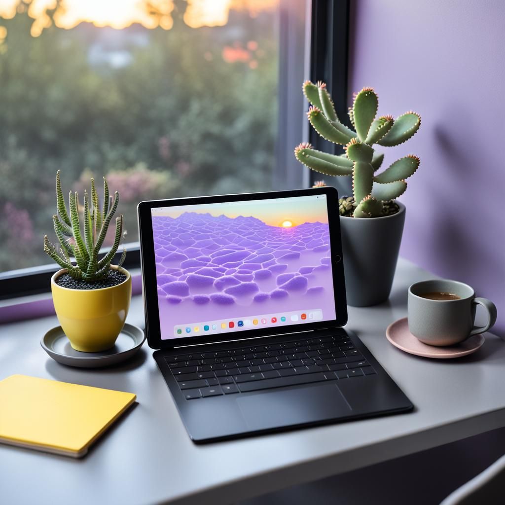 Remote Workspace with Tablet in 3D Rendered Style