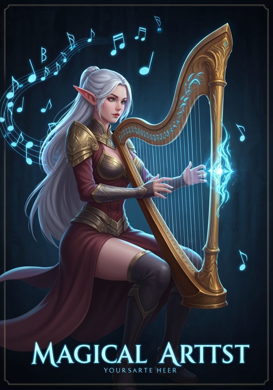 Elf Harpist Conjures Ethereal Music in Fantasy Art