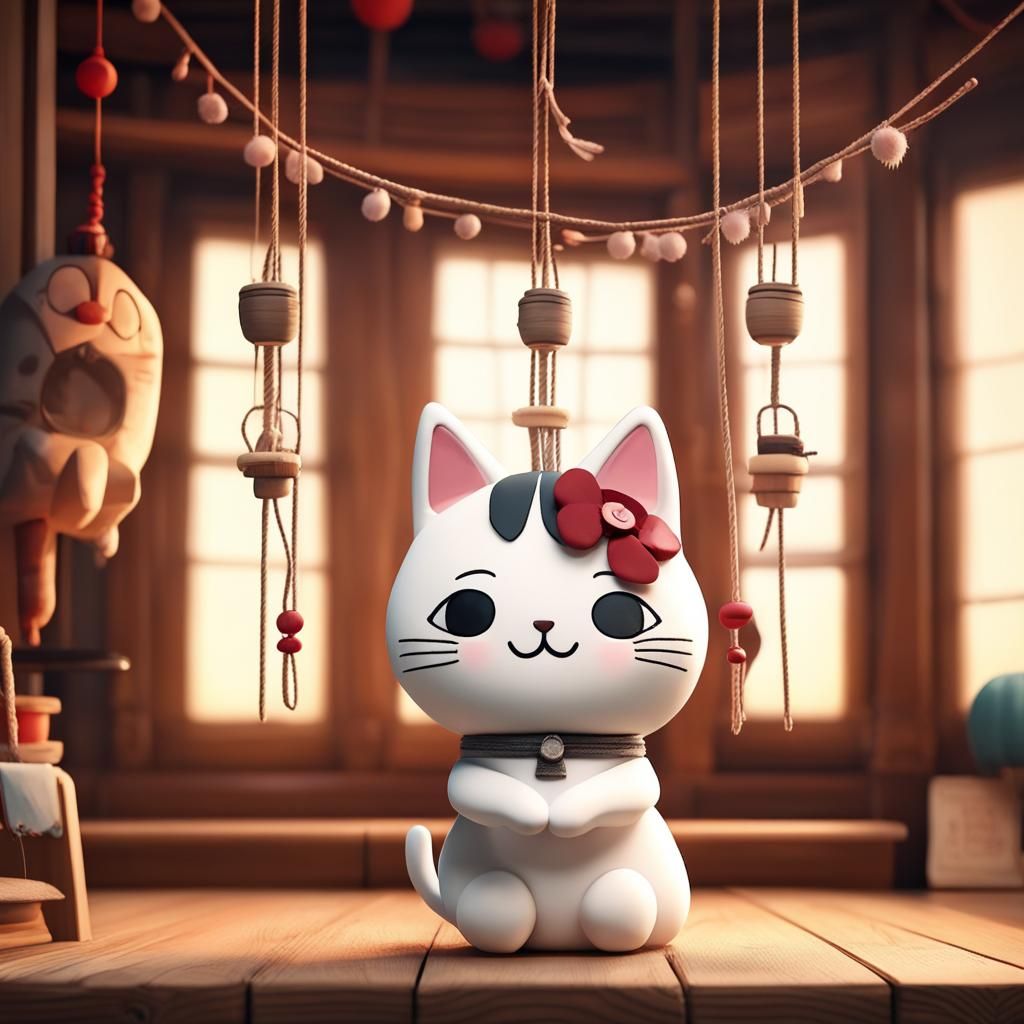 Kawaii Kitten Puppet in Studio Ghibli Style