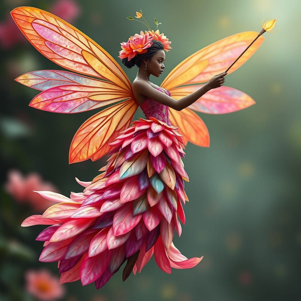Surreal Caribbean Fairy in Exquisite Floral Attire