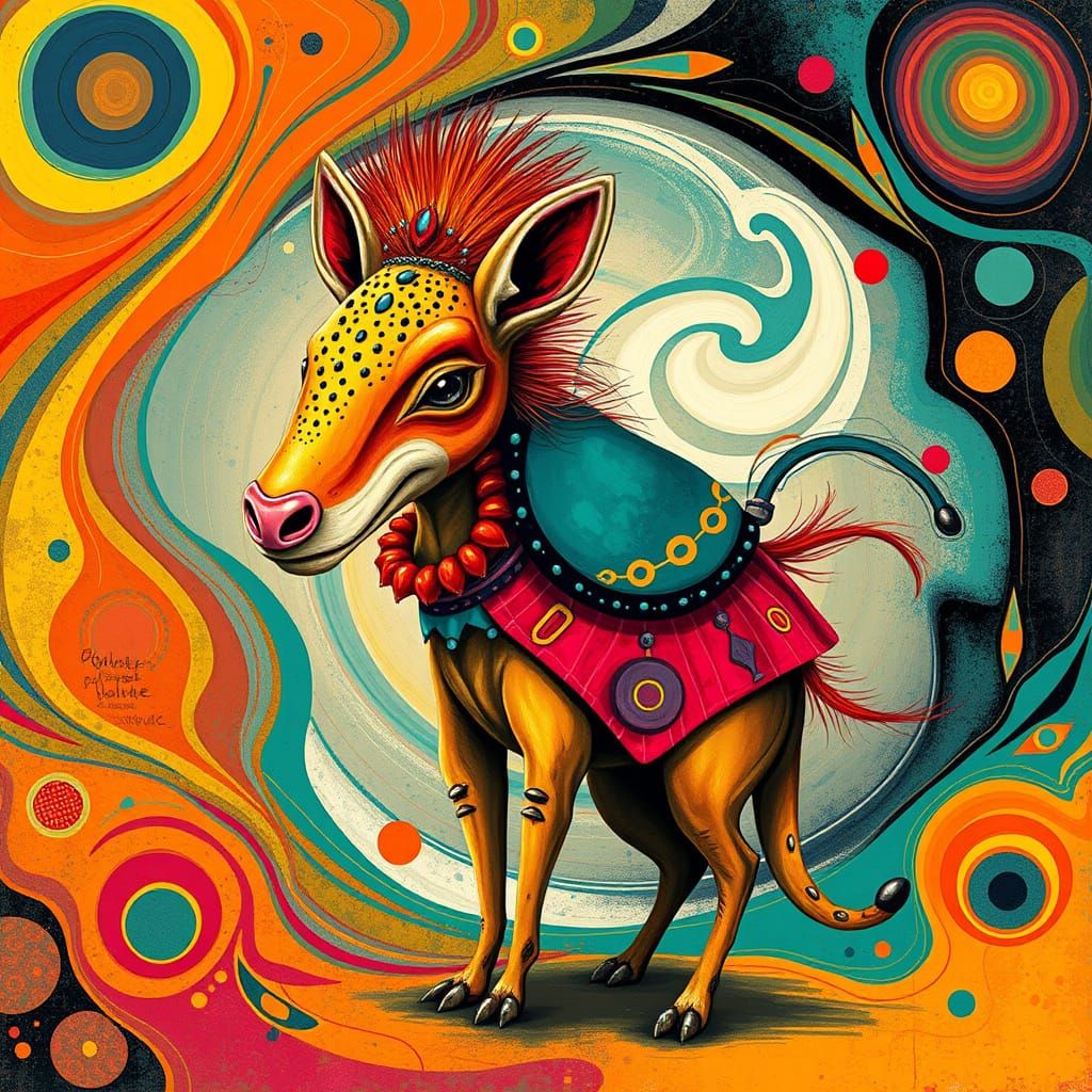 Whimsical Extinct Animal in Abstract Art Style
